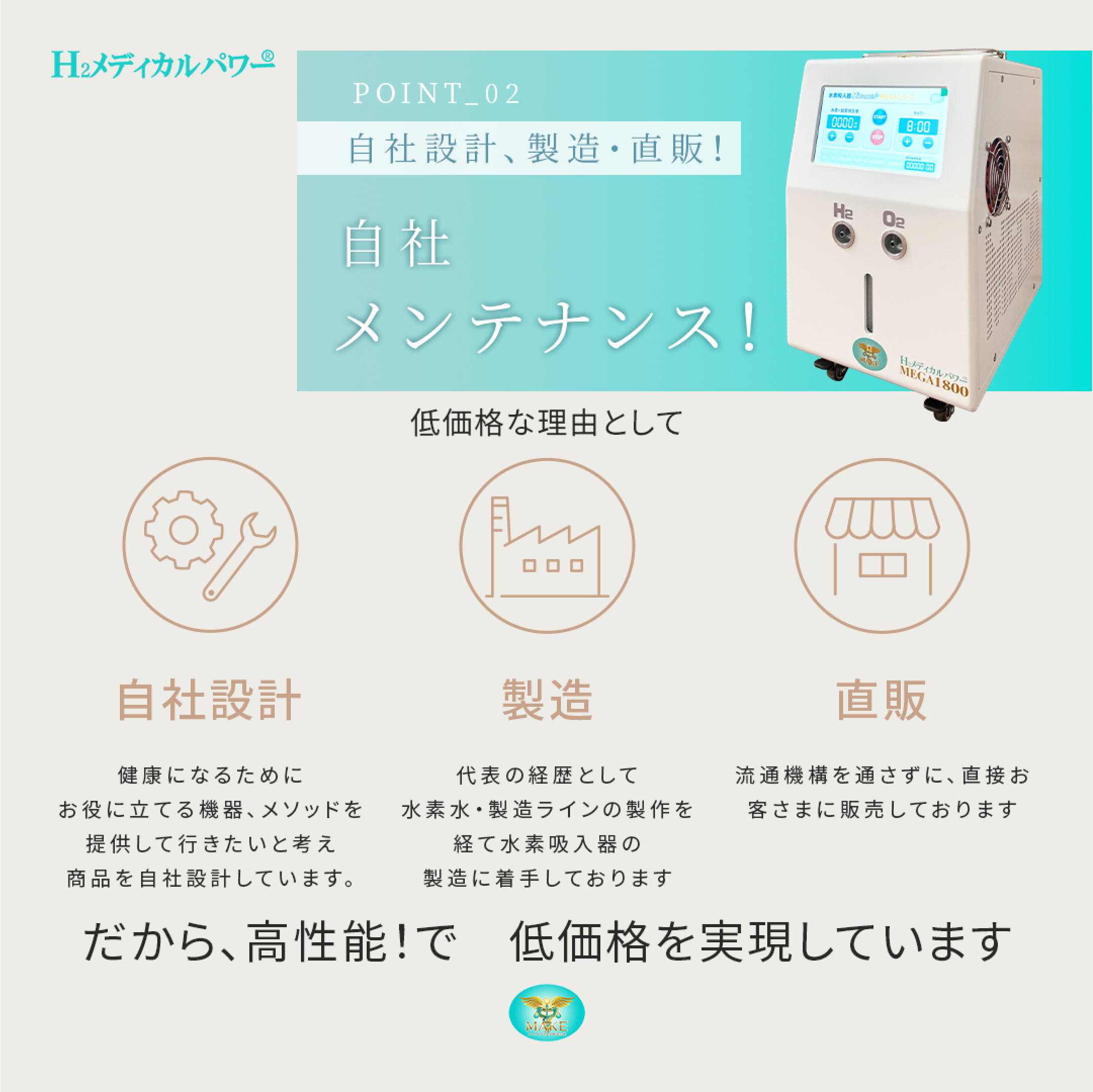 水素吸入器 MEGA1800｜高出力1200ml/分モデル【MAKE MEDICAL】