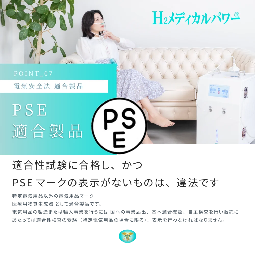 1800a07 電気用品安全法(PSE)適合の水素酸素吸入器の安全性と使用イメージ