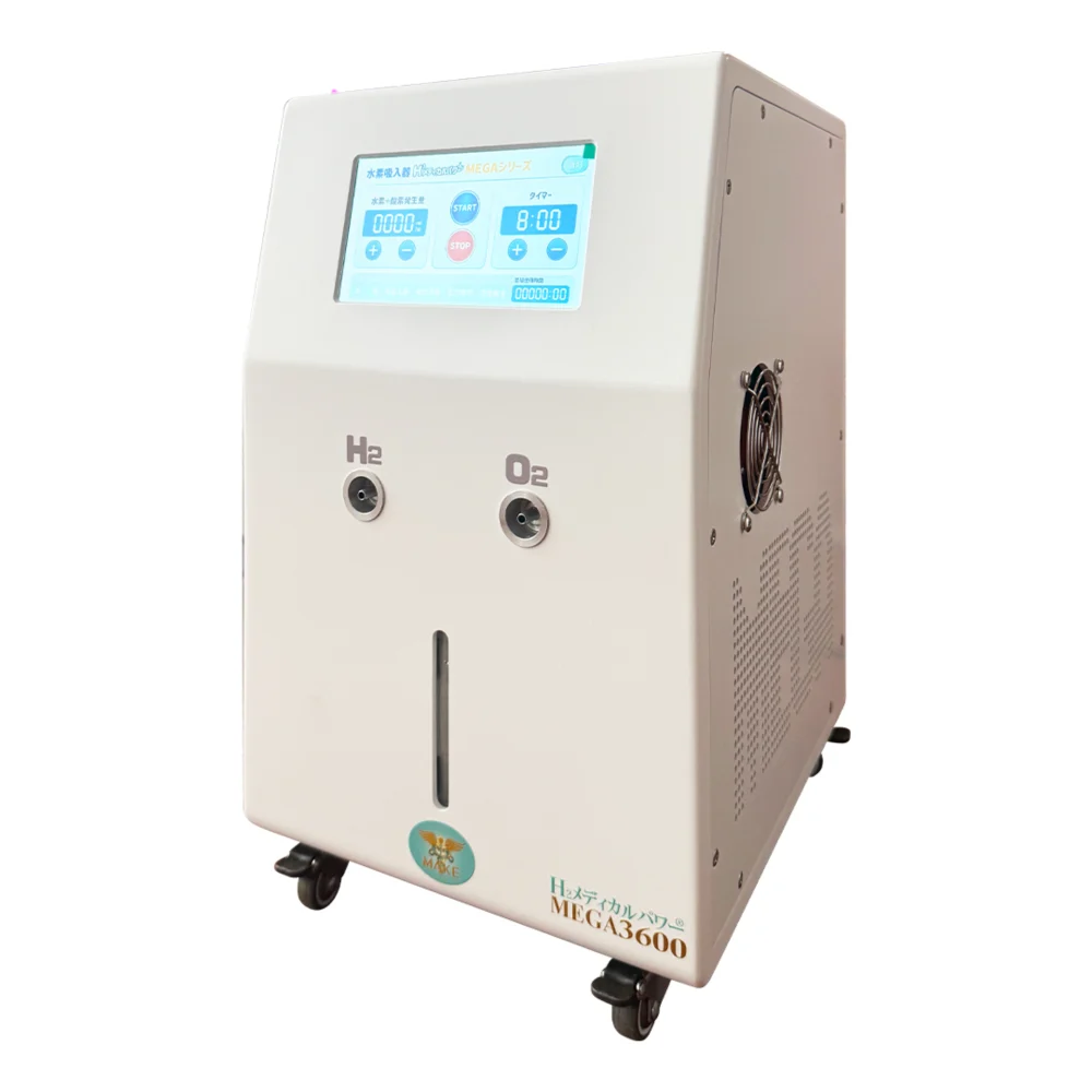 3600main_02 水素酸素吸入器MEGA3600の本体外観と側面構造が分かる斜めアングル画像