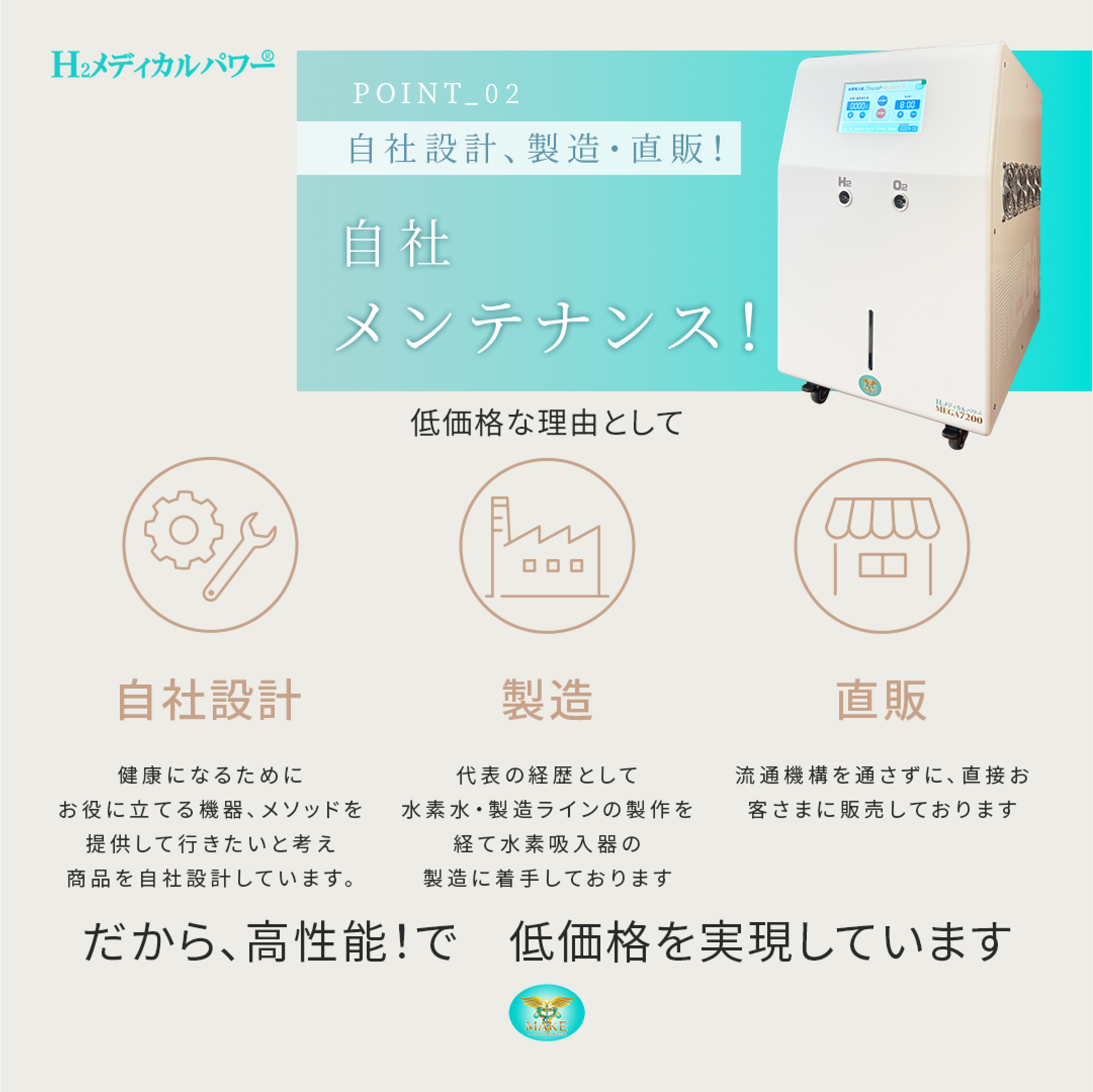 水素吸入器 MEGA7200｜最大出力4800ml/分モデル【MAKE MEDICAL】