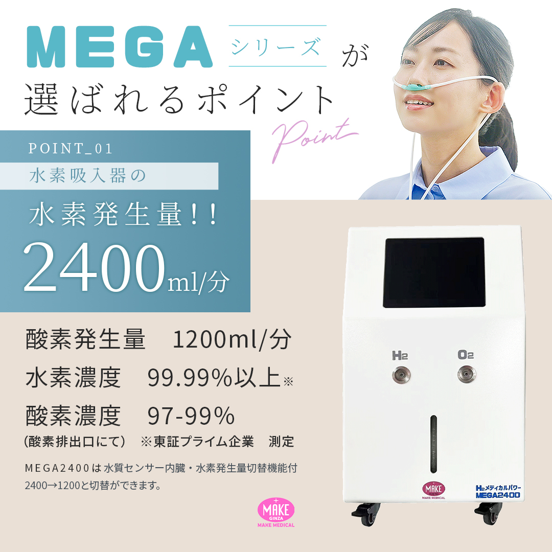 MEGA2400 高濃度水素吸入器＆酸素吸入器｜MAKE MEDICAL 株式会社