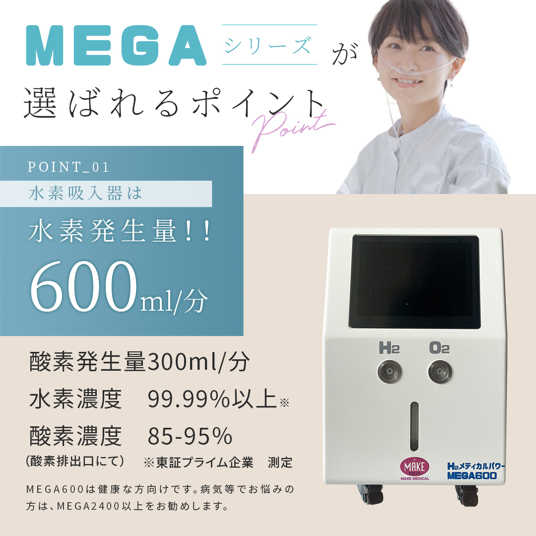 MEGA600 高濃度水素吸入器＆酸素吸入器｜MAKE MEDICAL 株式会社