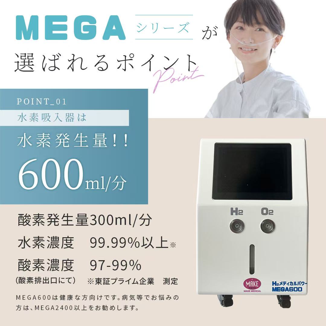 台数限定・早いものがち！水素吸入器　水素発生器　水素水　ダイエット　肌改善 MEGA600 高濃度水素吸入器＆酸素吸入器｜MAKE MEDICAL 株式会社
