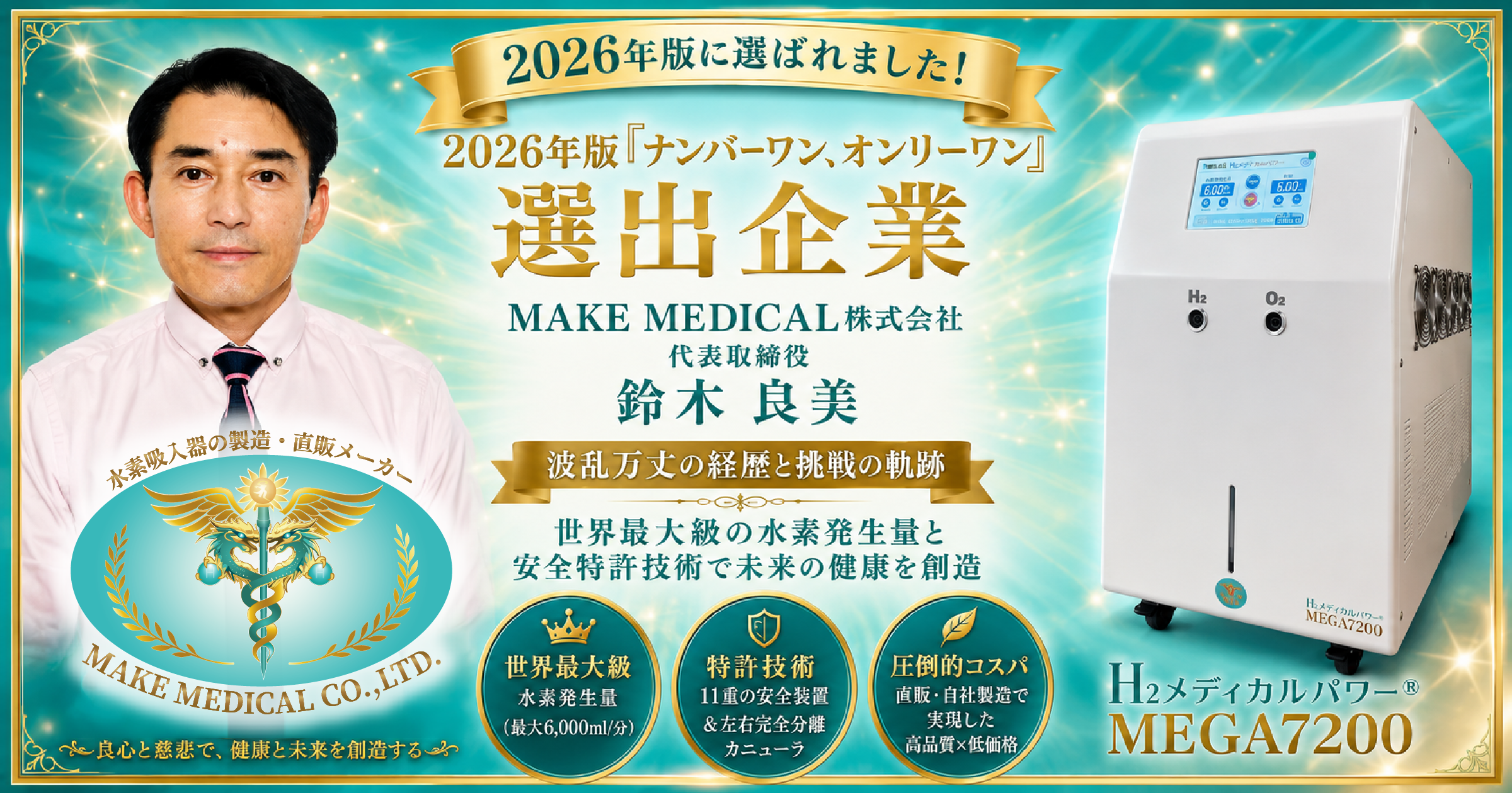 MAKE MEDICAL株式会社が2026年版ナンバーワン・オンリーワン企業に選出されたことを紹介する画像