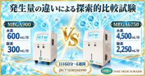 プレスリリース!水素・酸素の発生量を比較する臨床研究を開始|MEGA900・MEGA6750 3 MEGA900 MEGA6750 探索的比較研究│水素吸入器│MEGA900│MEGA 6750