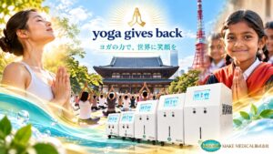 【ゴールドスポンサーとして出展】増上寺「TOKYO秋 チャリティ・ヨガリトリート&Kokoro no Utaコンサート」にMAKE MEDICALが参加 1 YOGA For the cost of one yoga class, you can change a life.│水素吸入器│H2メディカルパワーⓇ