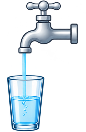 蛇口から少量の水が流れるイメージ